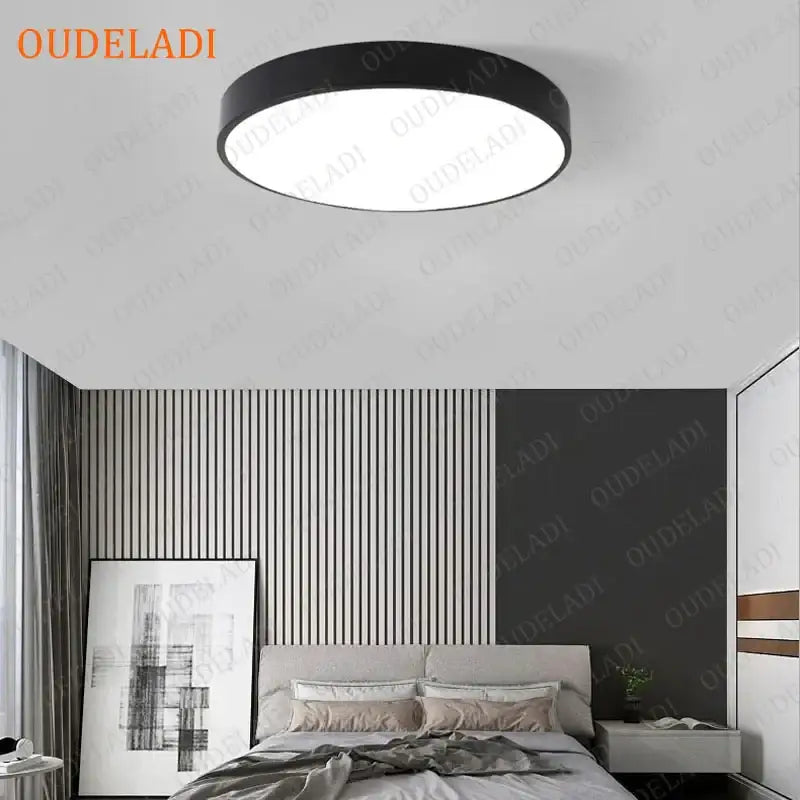 Black circular led ceiling light with sleek modern design from decorbites colorful round led collection for bedroom decor