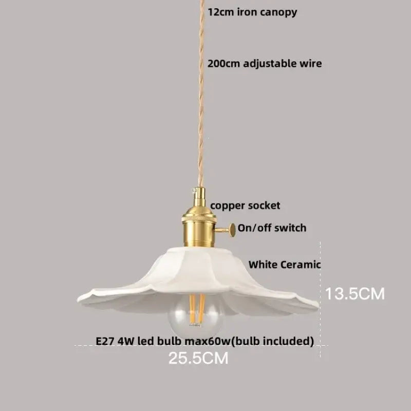 Minimalist white ceramic pendant light with fluted petal design and brass copper socket for dining room home decor decorbites ceramic led
