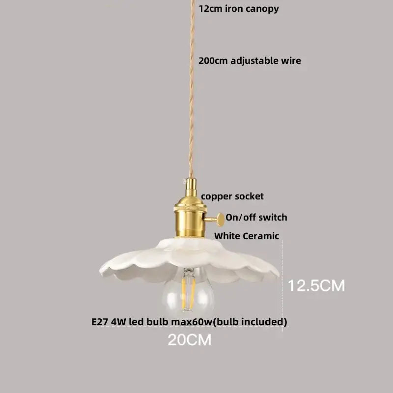 Minimalist white ceramic pendant light with fluted petal design and brass copper socket for dining room decorbites ceramic led home decor