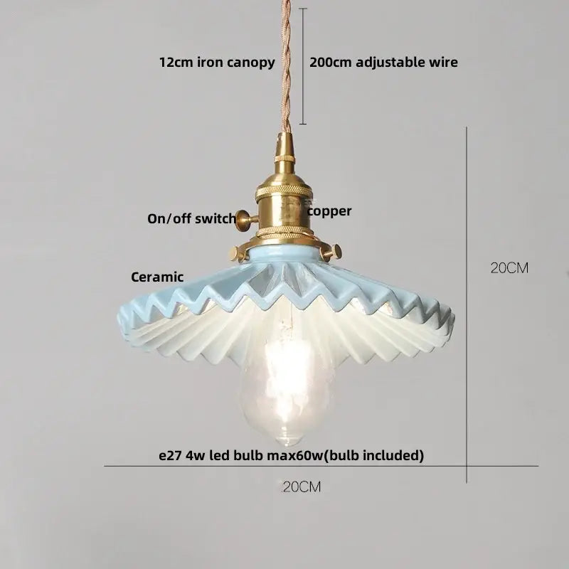 Minimalist light blue ceramic pendant light with brass copper switch and iron canopy for stylish home decorbites decor