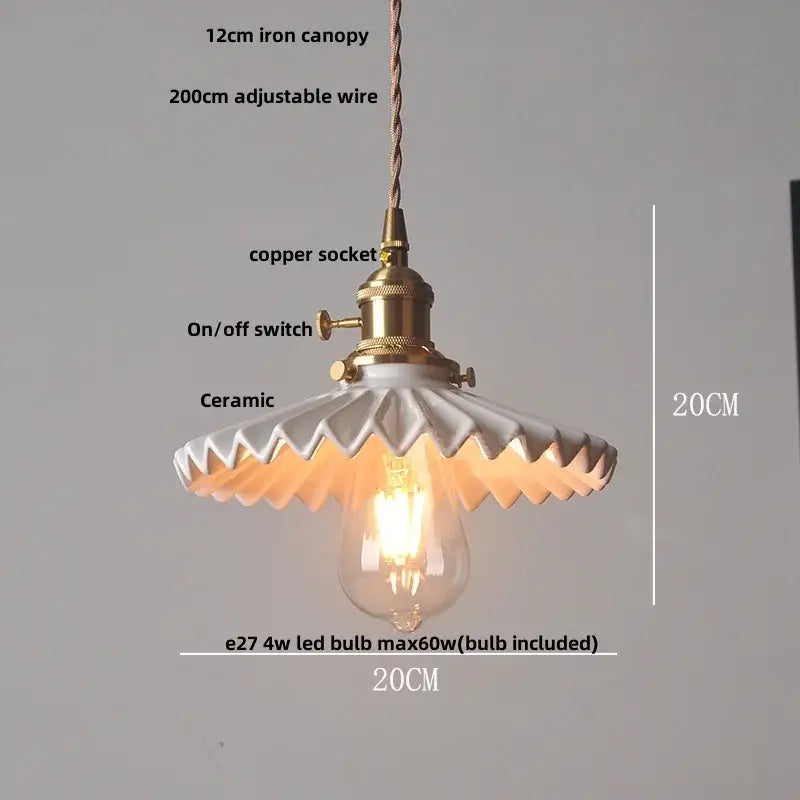 Minimalist white scalloped ceramic pendant light with brass finish for dining room home decor by decorbites ceramic led