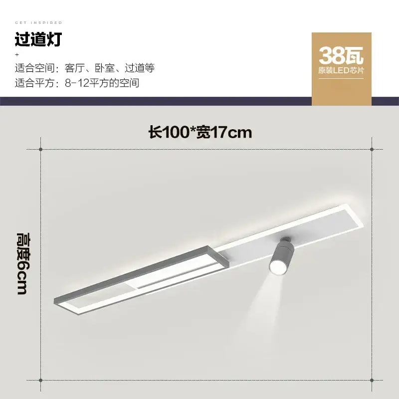 Minimalist white rectangular ceiling light with 38w led chip and adjustable spotlight for decorbites corridor spotlight ceiling use