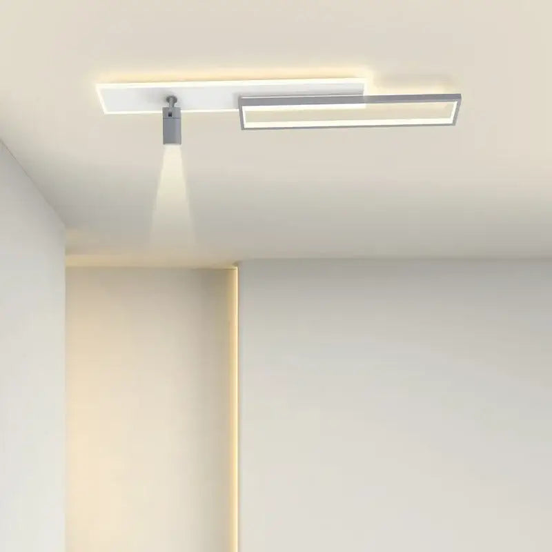Minimalist white rectangular corridor spotlight ceiling light with sleek silver metallic frame and white diffuser panels by decorbites