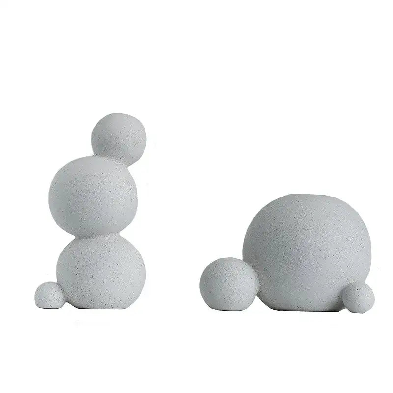Set of two minimalist matte gray speckled geometric ceramic handicraft sphere sculptures for living room decor