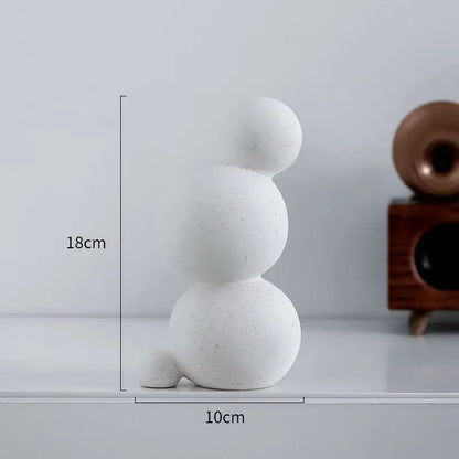 Minimalist white speckled geometric ceramic handicraft sculpture with three stacked spherical forms for living room decor