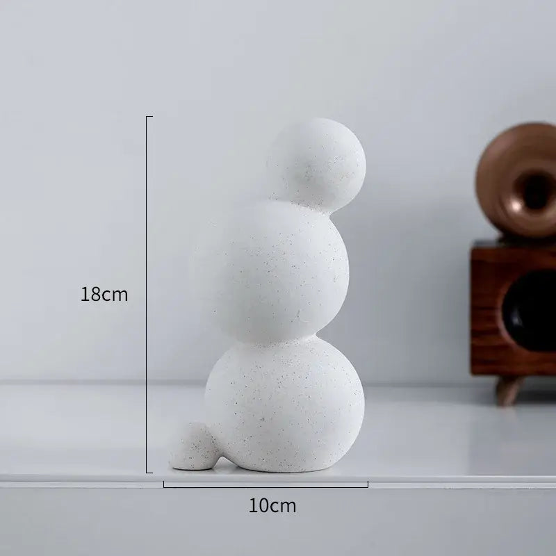 Minimalist white speckled geometric ceramic handicraft sculpture with three stacked spherical forms for living room decor