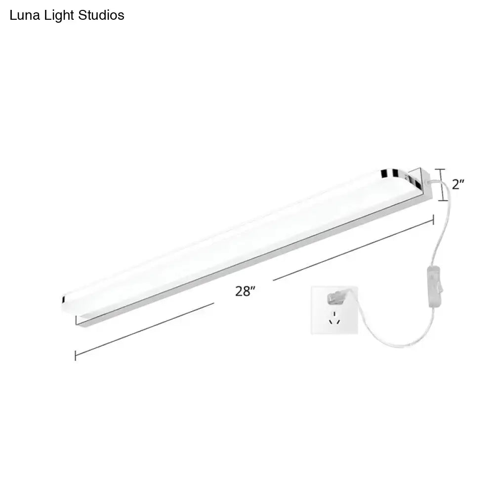 Minimalist white stainless steel led wall light with sleek 28-inch strip light and integrated power cord for simplicity