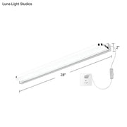 Minimalist white stainless steel led wall light with sleek 28-inch strip light and integrated power cord for simplicity