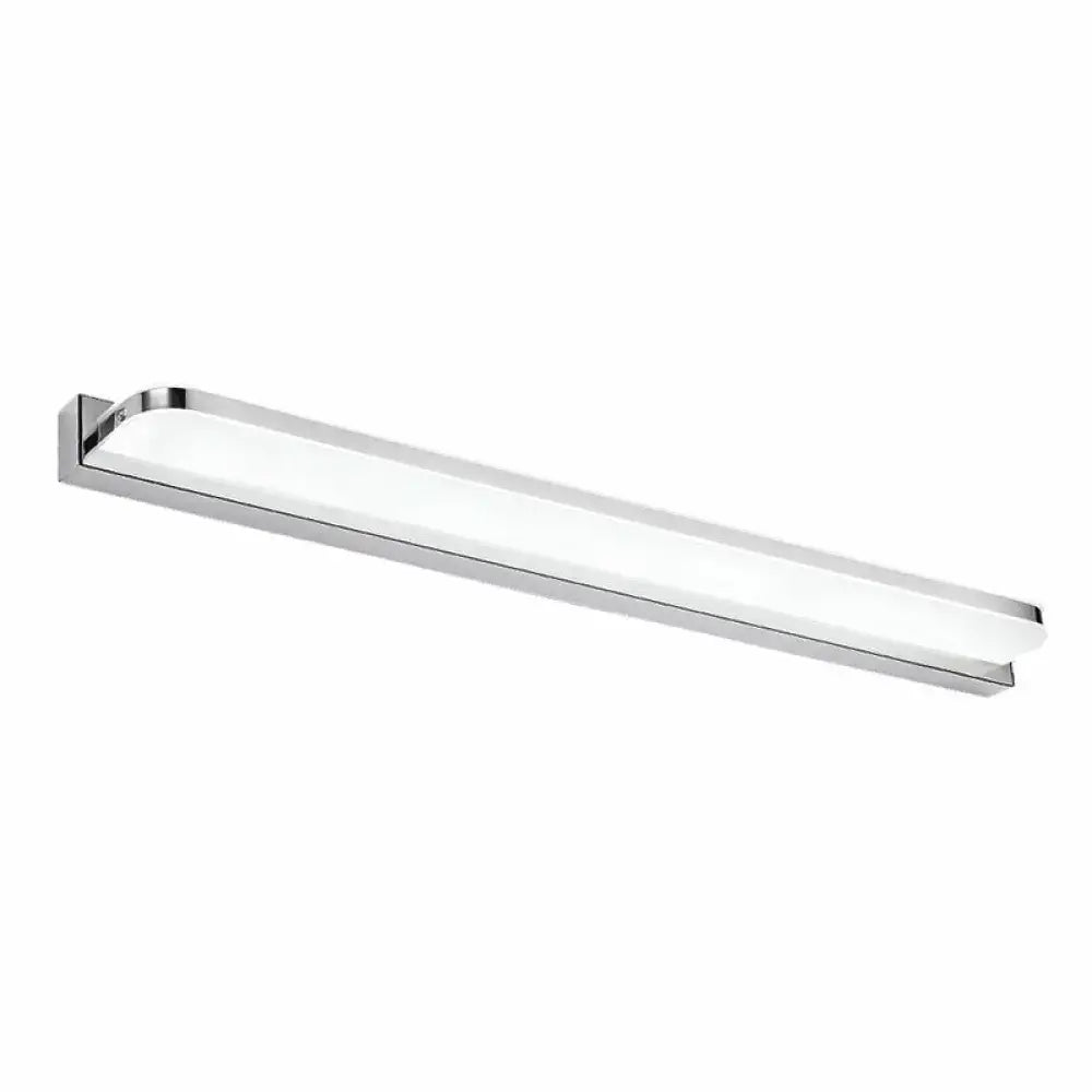 Minimalist white stainless steel wall light with chrome finish and frosted glass diffuser for bathroom simplicity