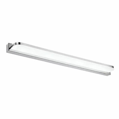 Minimalist white stainless steel wall light with chrome finish and frosted glass diffuser for bathroom simplicity