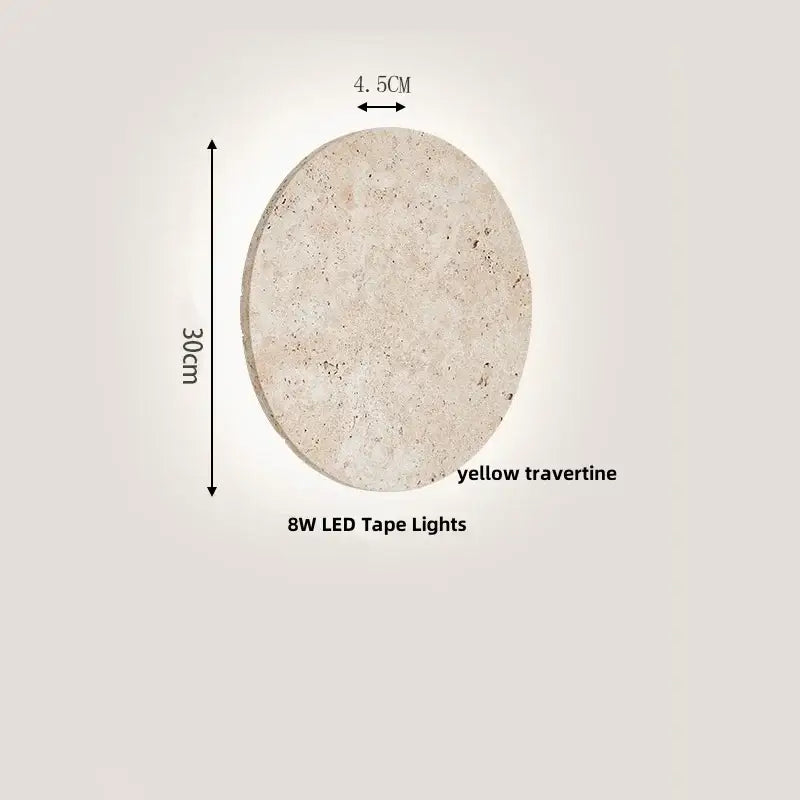 Minimalist circular yellow travertine decorbites canopy led wall sconce with 8w led tape lights for bedroom decor