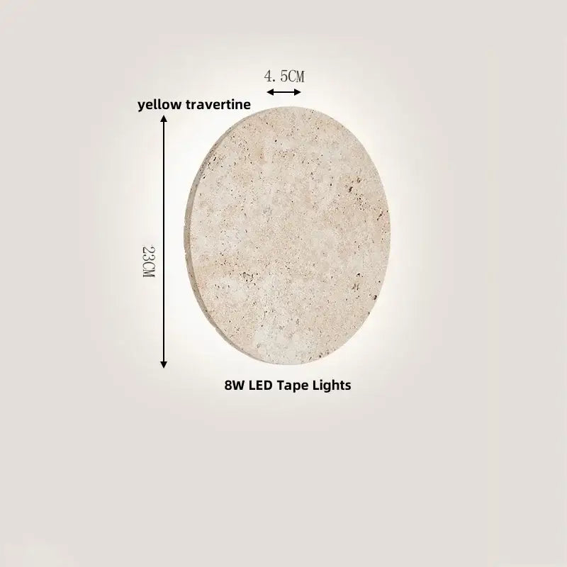 Minimalist circular yellow travertine decorbites canopy led wall sconce with integrated 8w led tape lights for bedroom decor