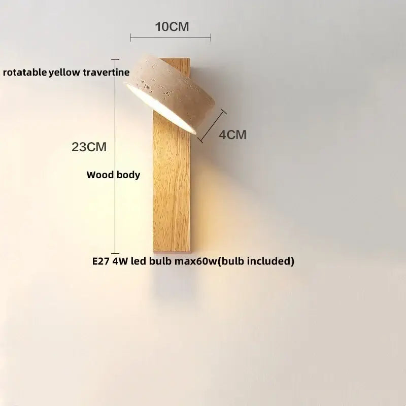 Minimalist wood and beige canopy led wall light with rotatable yellow travertine shade for modern decorbites canopy led decor