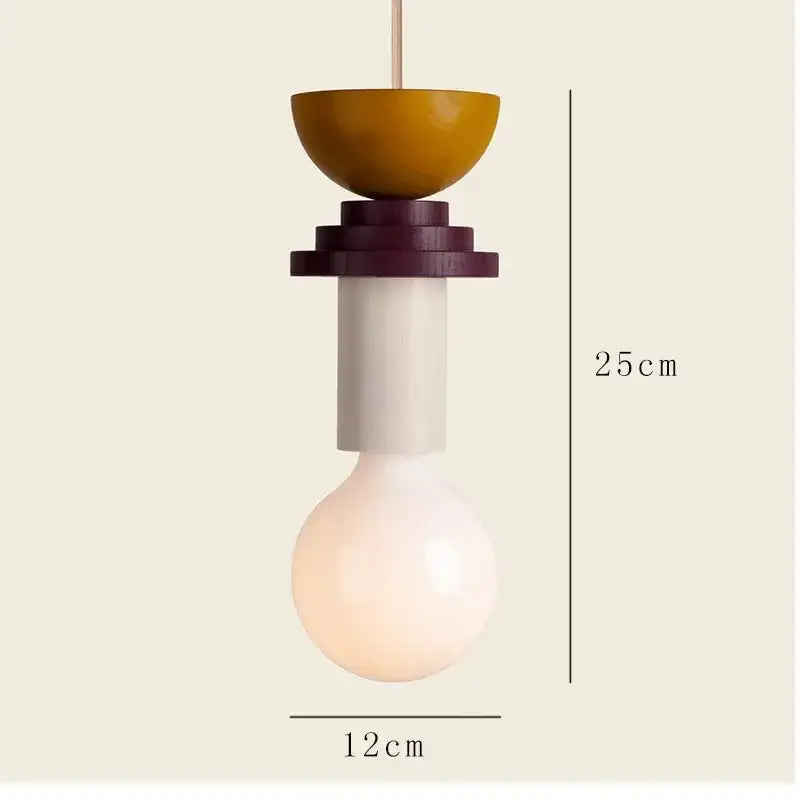 Minimalist wood and ceramic geometric bedroom pendant light with mustard-yellow bowl and dark purple rings decorbites pendant light