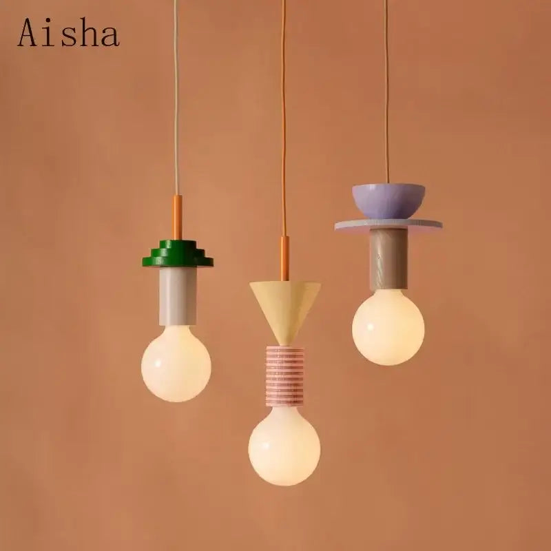 Minimalist wood and ceramic geometric bedroom pendant lights with colorful shades and exposed bulbs for decorbites geometric bedroom decor