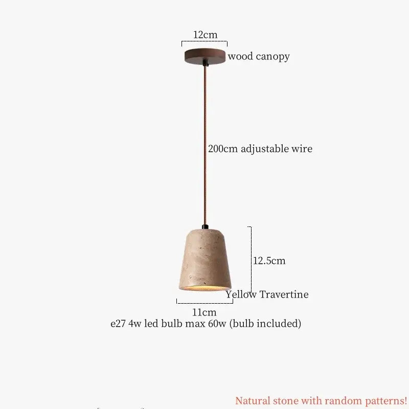 Beige cone-shaped stone led pendant light made of yellow travertine with textured surface for dining room decorbites cuboid stone