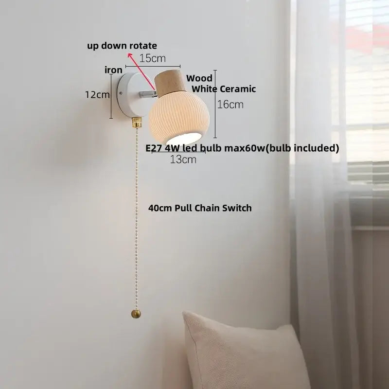 Minimalist wood and white ceramic led wall light with iron base for bedroom decorbites led wall lamp