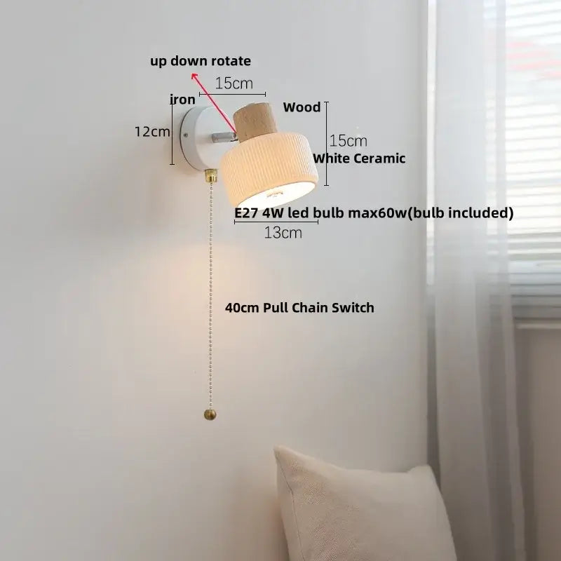 Minimalist wood and white ceramic led wall light with iron base for bedroom decorbites led wall lighting