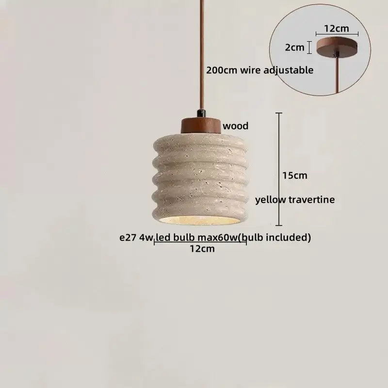 Minimalist wood and yellow travertine led pendant light with stacked ribbed design for dining room decorbites led yellow