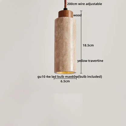 Minimalist wood and yellow travertine led pendant light with textured body and 200cm adjustable wire for dining room decorbites led yellow