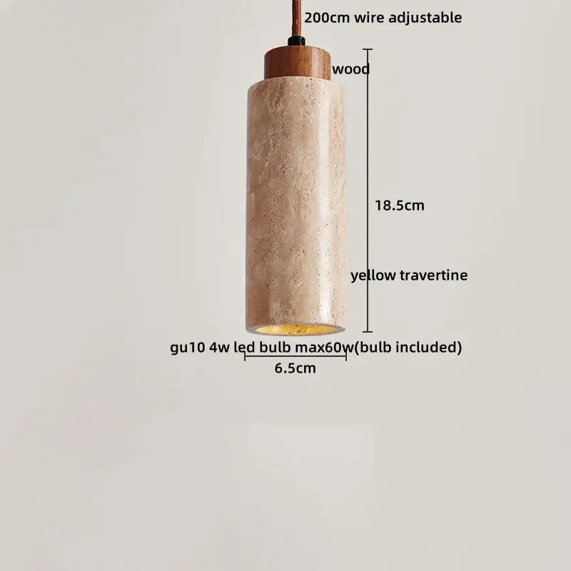 Minimalist wood and yellow travertine led pendant light with textured body and 200cm adjustable wire for dining room decorbites led yellow