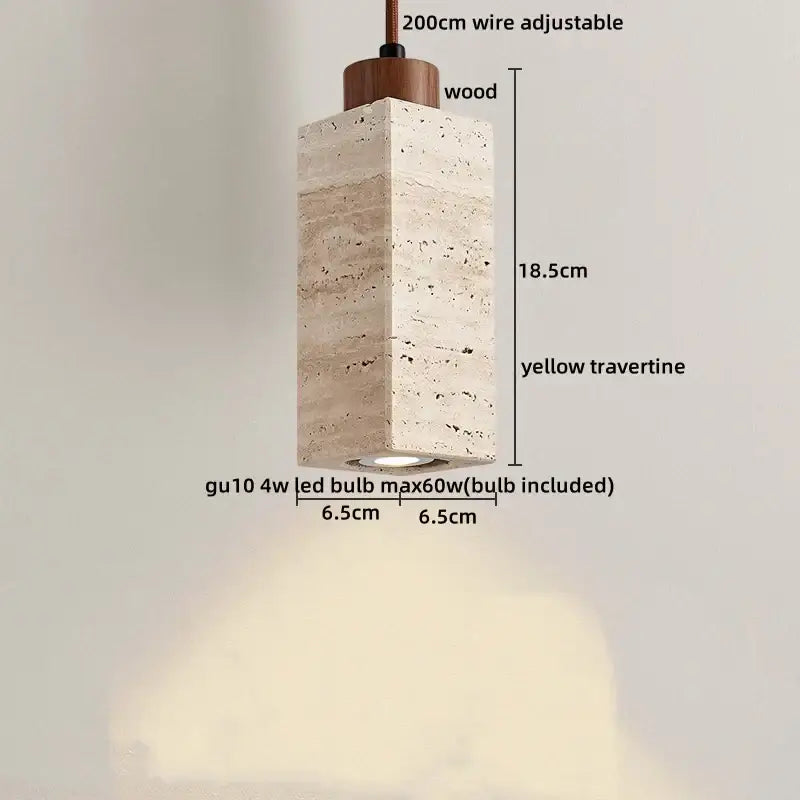Minimalist wood and yellow travertine led pendant light with integrated gu10 led bulb for dining room decorbites led yellow
