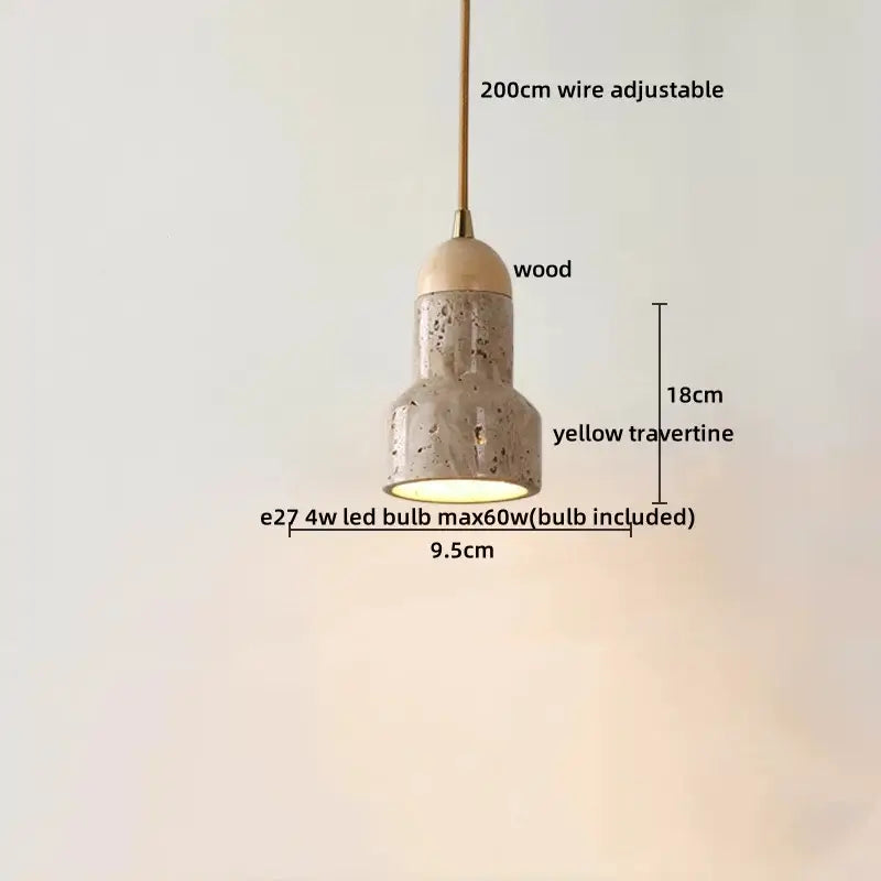 Minimalist wood and yellow travertine led pendant light with textured body and adjustable wire for dining room decorbites led yellow