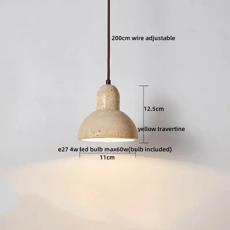 Minimalist wood and yellow travertine led pendant light with textured matte finish and adjustable 200cm wire for dining room decorbites led yellow travertine