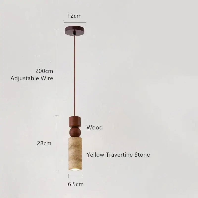 Minimalist pendant light with dark brown wood top and led yellow travertine shade for dining room decorbites led yellow