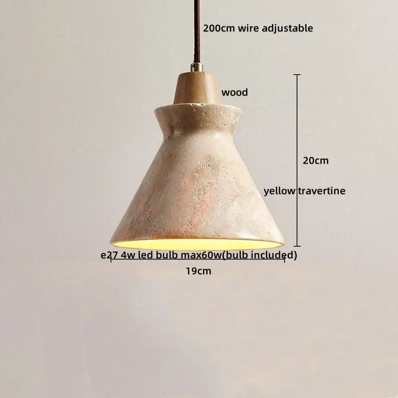 Minimalist wood and yellow travertine led pendant light with adjustable wire suspension for dining room decorbites led yellow