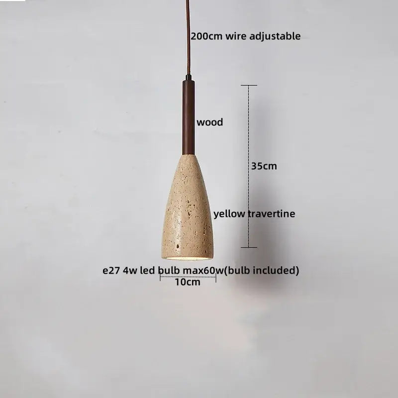 A minimalist wood and yellow travertine led pendant light with a conical shade and adjustable 200cm wire for dining room decorbites led yellow