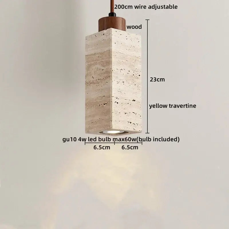 Minimalist yellow travertine led pendant light with wooden top and integrated gu10 bulb for dining room decorbites led yellow
