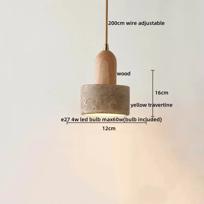 Minimalist wood and led yellow travertine pendant light with warm wooden top for dining room decorbites led yellow style