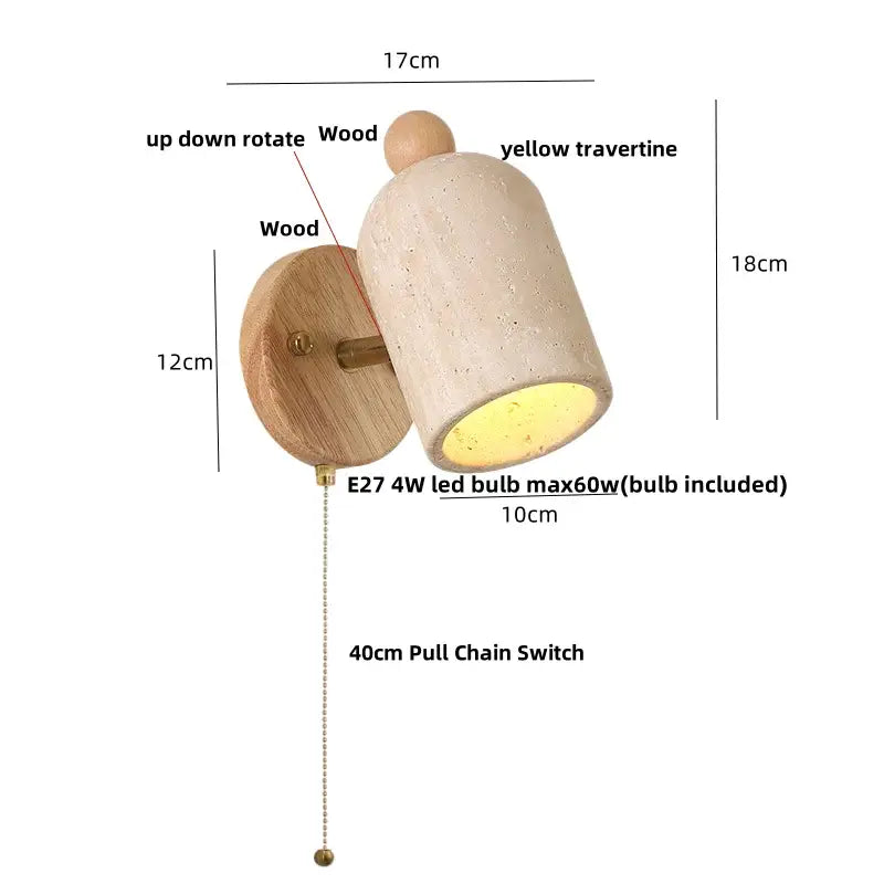 Minimalist wood and yellow travertine led wall sconce with up-down rotating design for bedroom decorbites led wall use