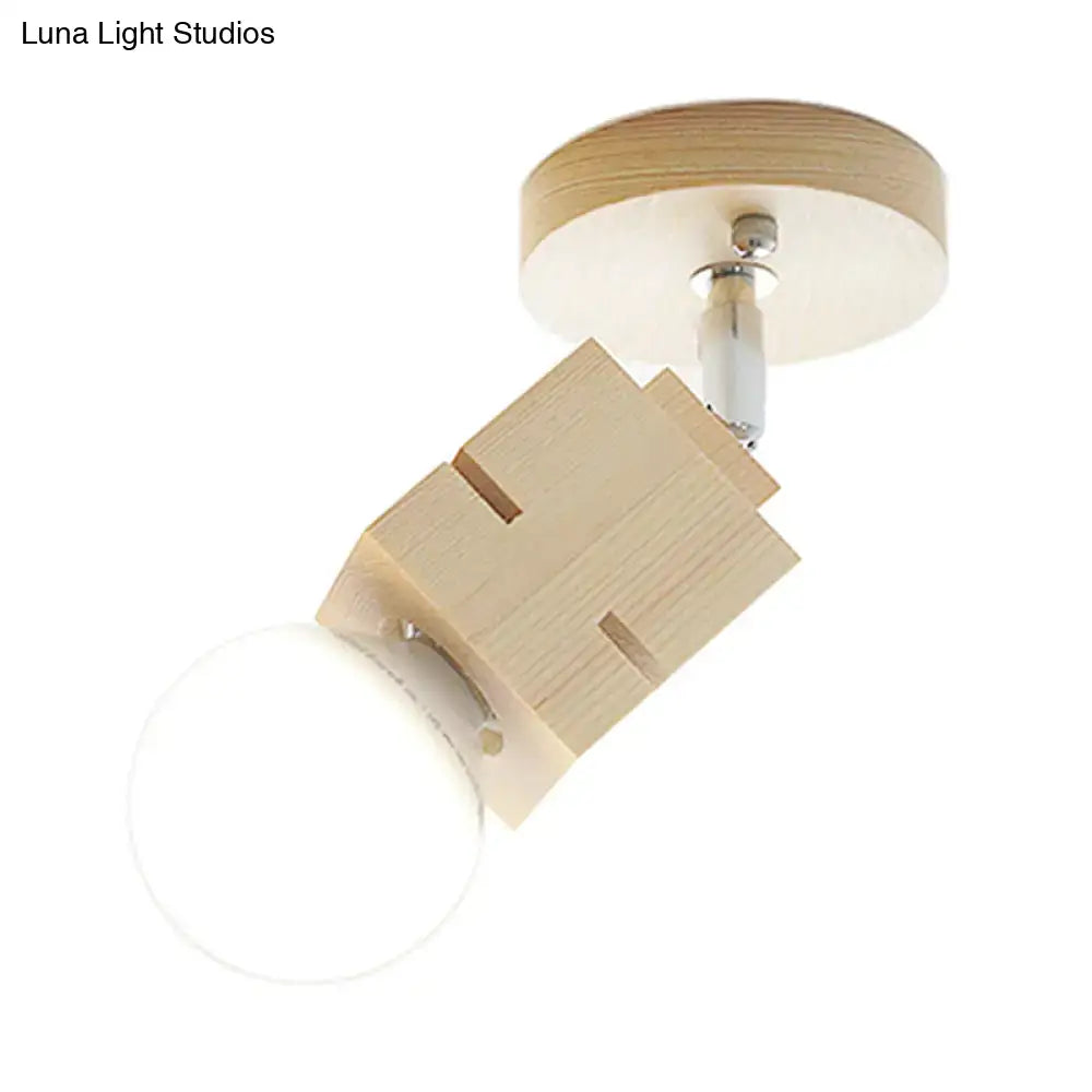 Minimalist wood bare bulb wall lamp with natural wood finish and geometric design for led incandescent fluorescent 110v-240v