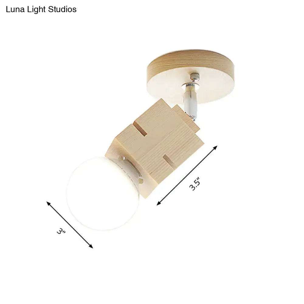 Minimalist wood bare bulb wall lamp with natural finish and adjustable head compatible with led incandescent fluorescent 110v-240v