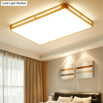 DecorBites™ DecorBites™ Minimalist Wood Beige LED Flush Mount Lamp for Bedroom - 25.5"/37.5" Wide Rectangle Ceiling Light