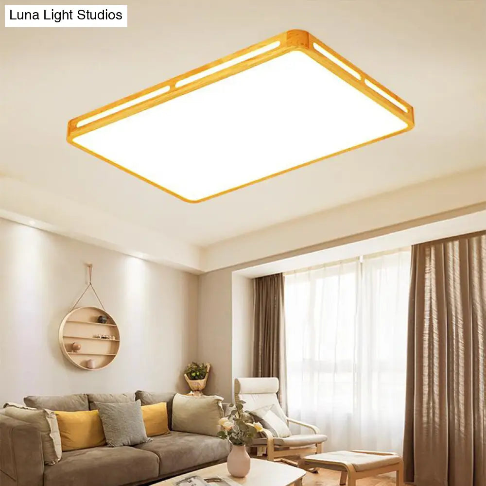 DecorBites™ DecorBites™ Minimalist Wood Beige LED Flush Mount Lamp for Bedroom - 25.5"/37.5" Wide Rectangle Ceiling Light
