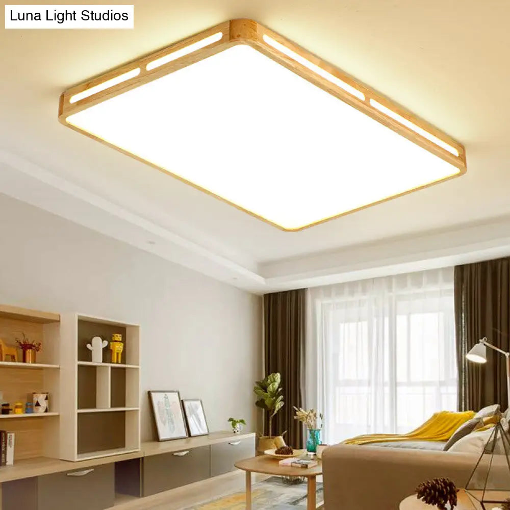 DecorBites™ DecorBites™ Minimalist Wood Beige LED Flush Mount Lamp for Bedroom - 25.5"/37.5" Wide Rectangle Ceiling Light