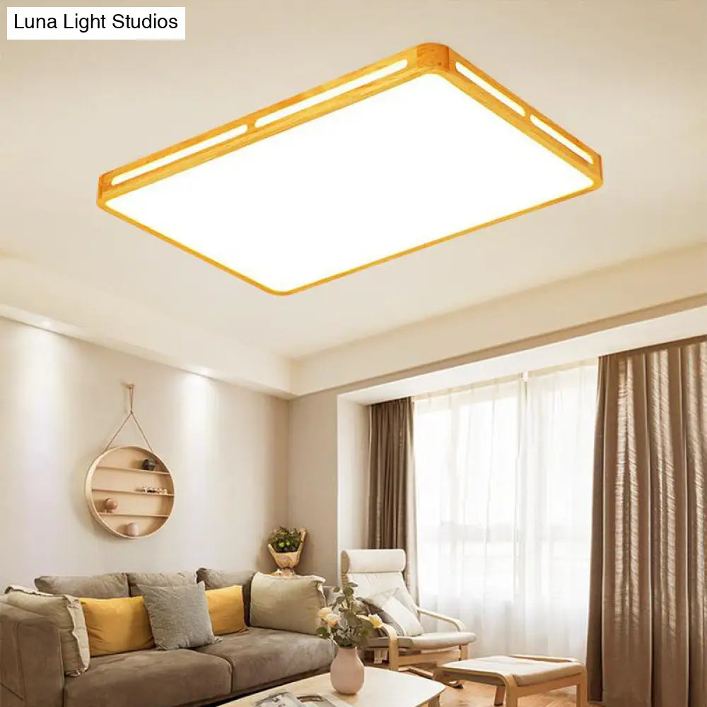 DecorBites™ DecorBites™ Minimalist Wood Beige LED Flush Mount Lamp for Bedroom - 25.5"/37.5" Wide Rectangle Ceiling Light