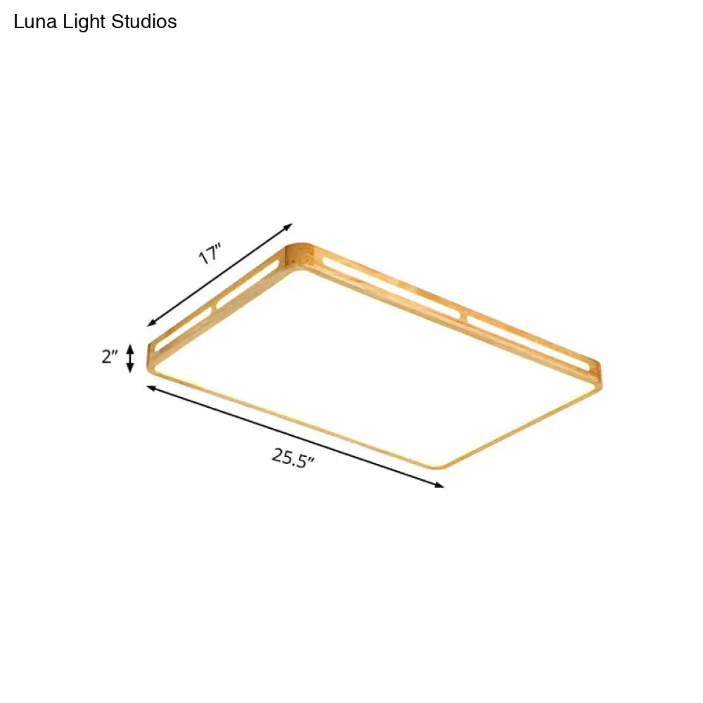 DecorBites™ DecorBites™ Minimalist Wood Beige LED Flush Mount Lamp for Bedroom - 25.5"/37.5" Wide Rectangle Ceiling Light
