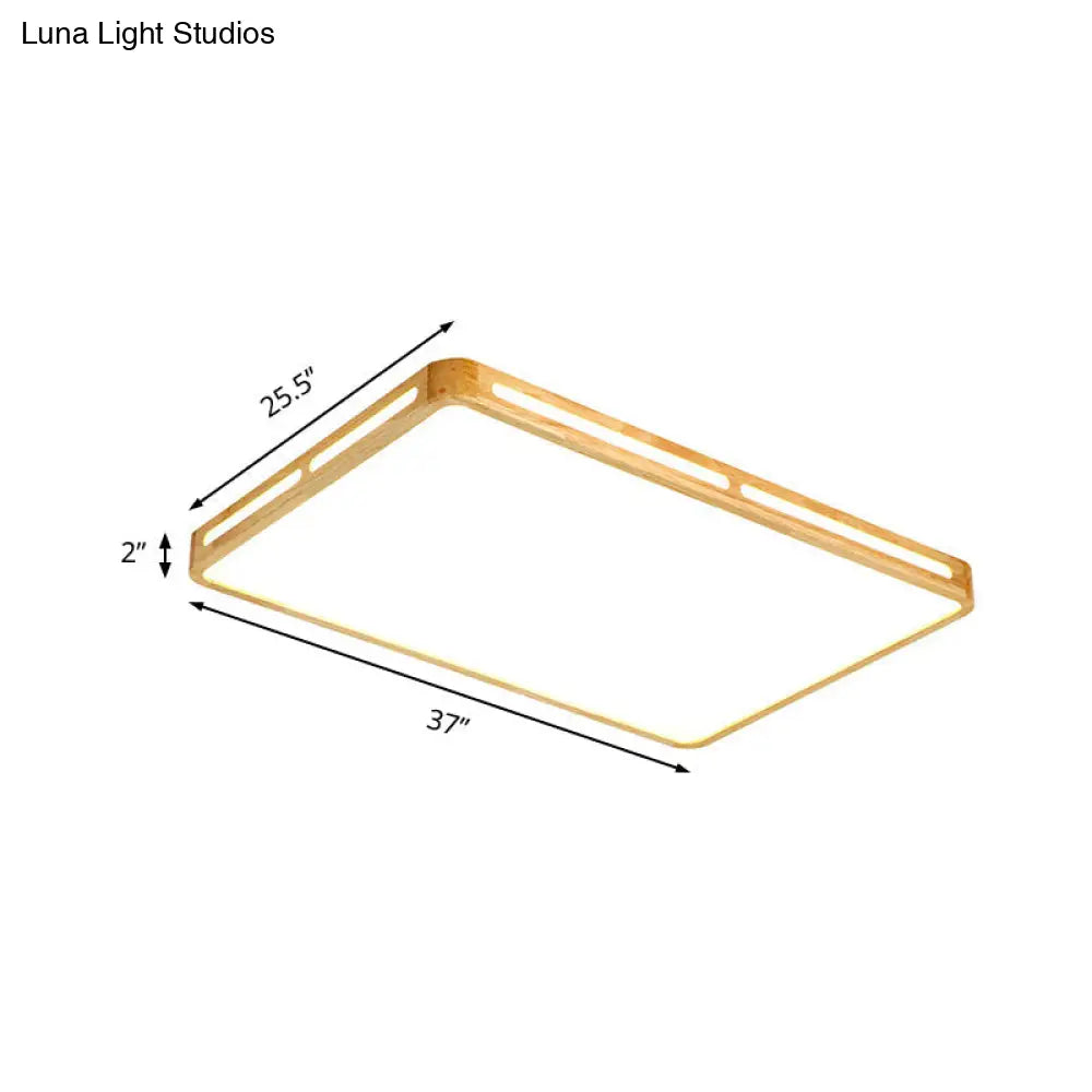 DecorBites™ DecorBites™ Minimalist Wood Beige LED Flush Mount Lamp for Bedroom - 25.5"/37.5" Wide Rectangle Ceiling Light