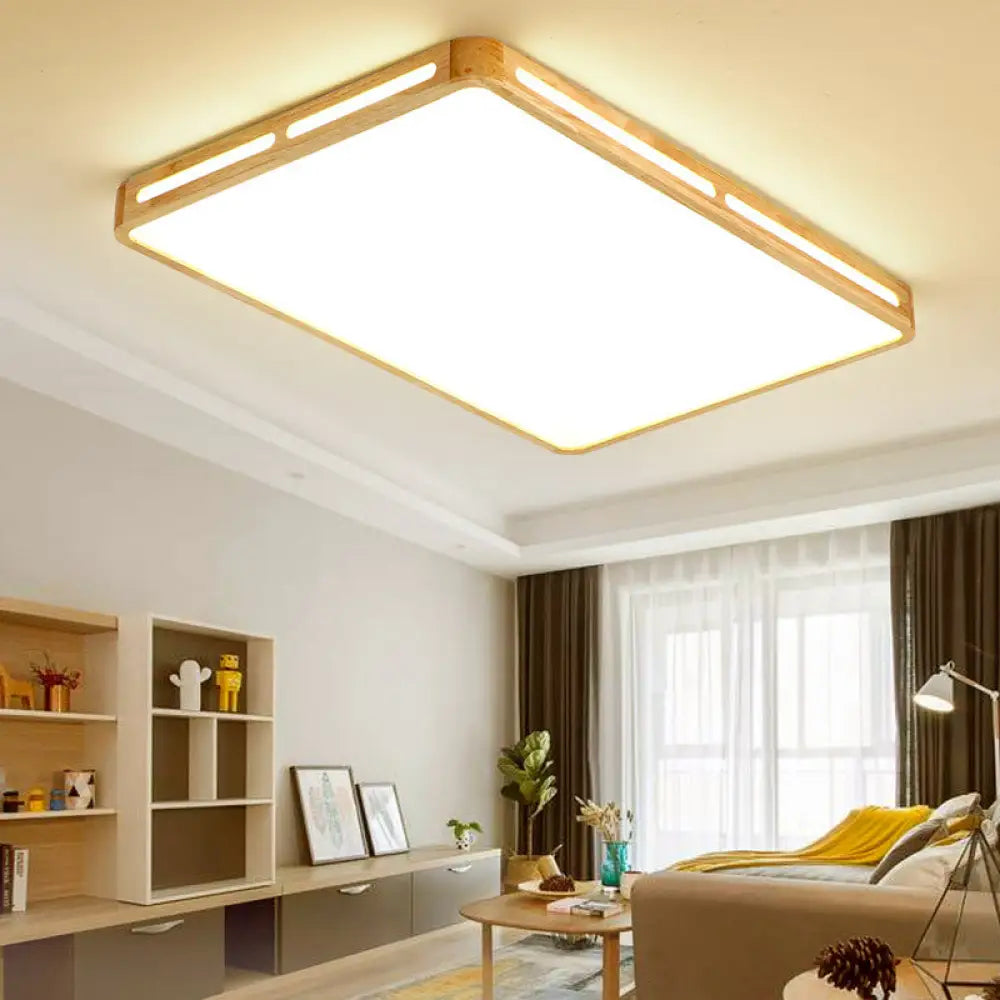 DecorBites™ DecorBites™ Minimalist Wood Beige LED Flush Mount Lamp for Bedroom - 25.5"/37.5" Wide Rectangle Ceiling Light