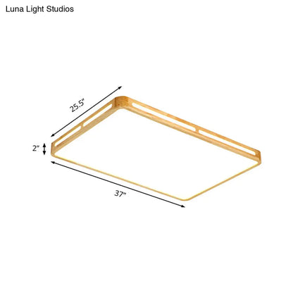 DecorBites™ DecorBites™ Minimalist Wood Beige LED Flush Mount Lamp for Bedroom - 25.5"/37.5" Wide Rectangle Ceiling Light