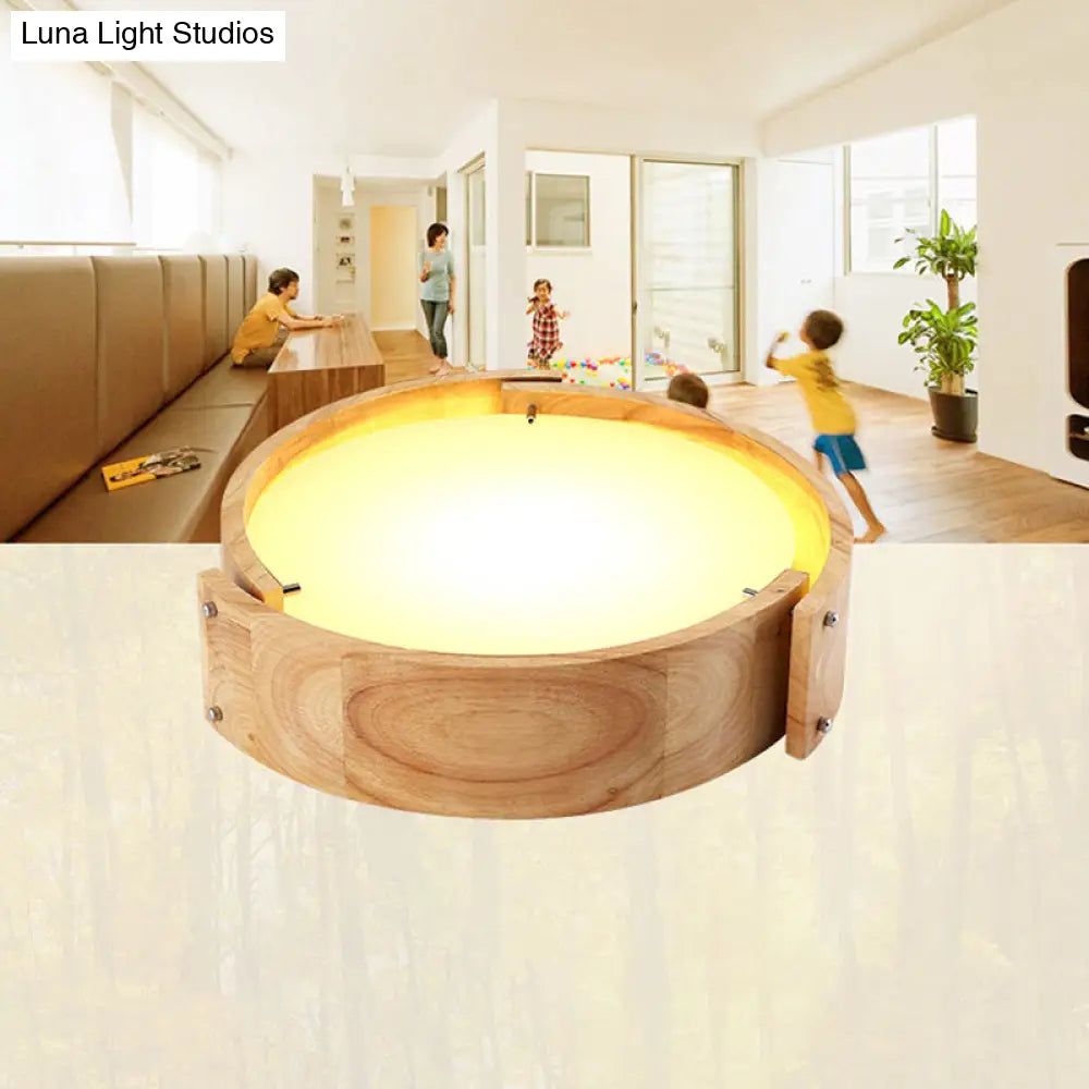 DecorBites™ DecorBites™ Minimalist Wood Drum Flush Mount Lighting for Bedroom - LED Fixture with Acrylic Shade