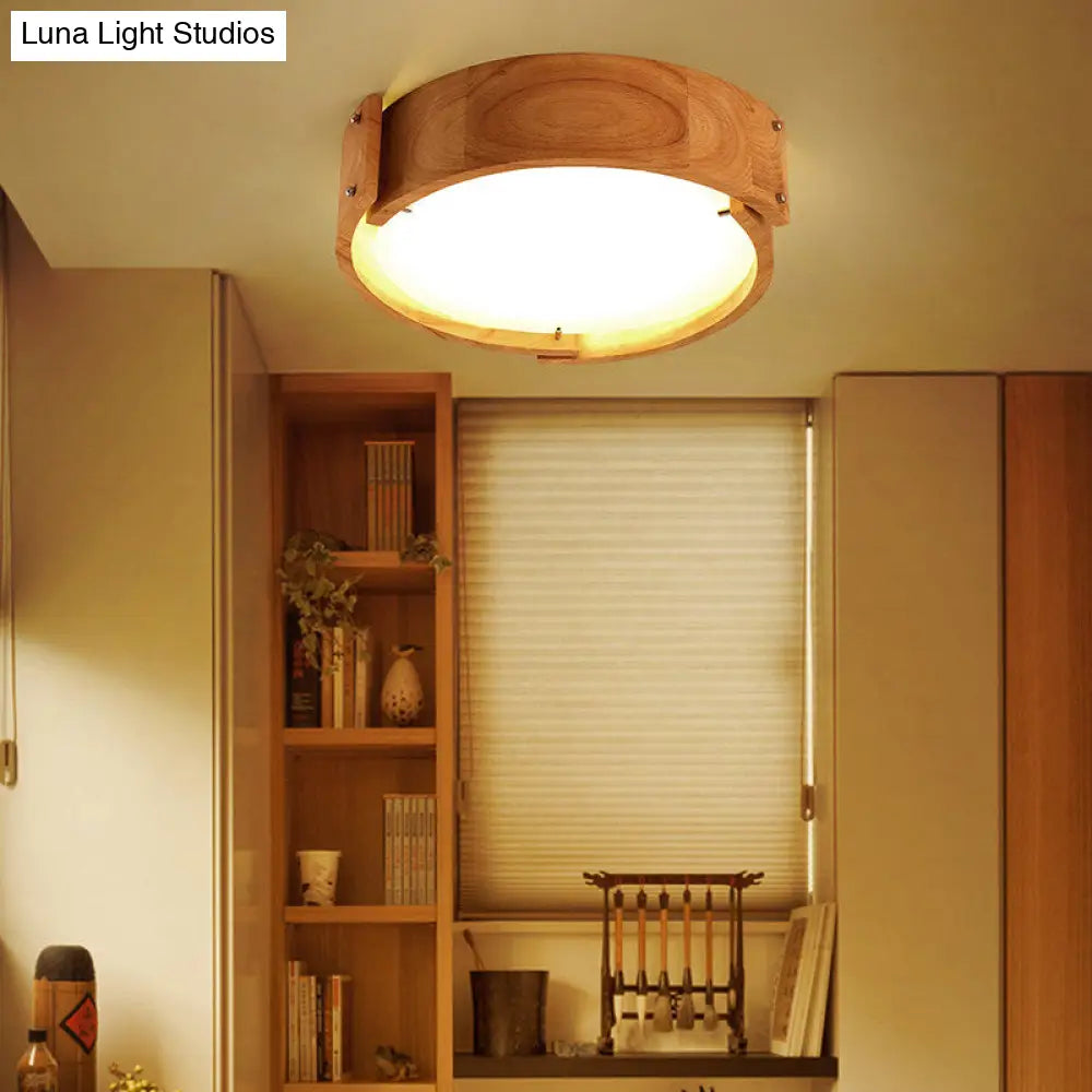 DecorBites™ DecorBites™ Minimalist Wood Drum LED Flush Mount Ceiling Light for Bedroom