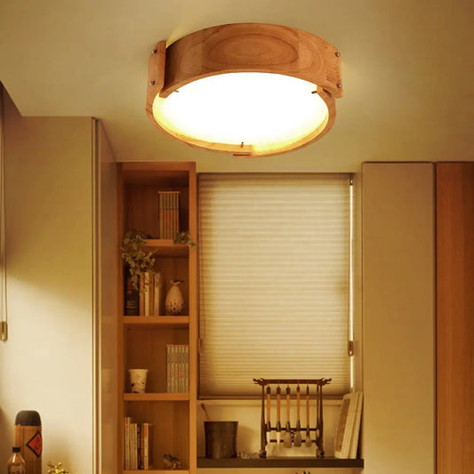 DecorBites™ DecorBites™ Minimalist Wood Drum LED Flush Mount Ceiling Light for Bedroom