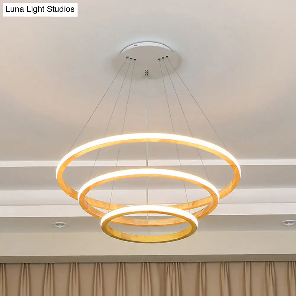 Minimalist Wood Rings Chandelier Pendant Light – Beige, LED, 21"/25" Width