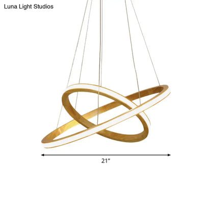 Minimalist Wood Rings Chandelier Pendant Light – Beige, LED, 21"/25" Width