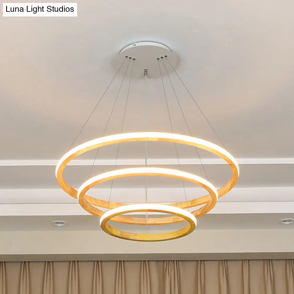 Minimalist Wood Rings Chandelier Pendant Light – Beige, LED, 21"/25" Width